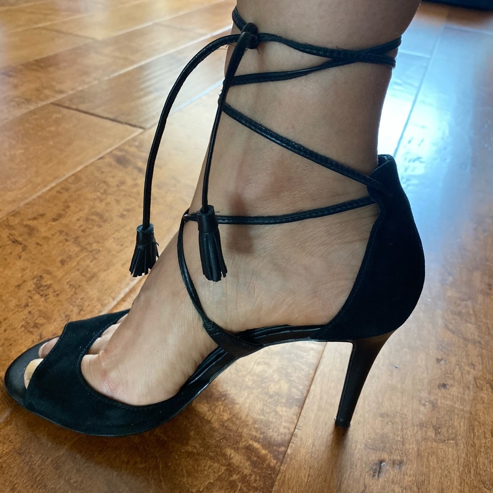 White House black market lace up suede heel